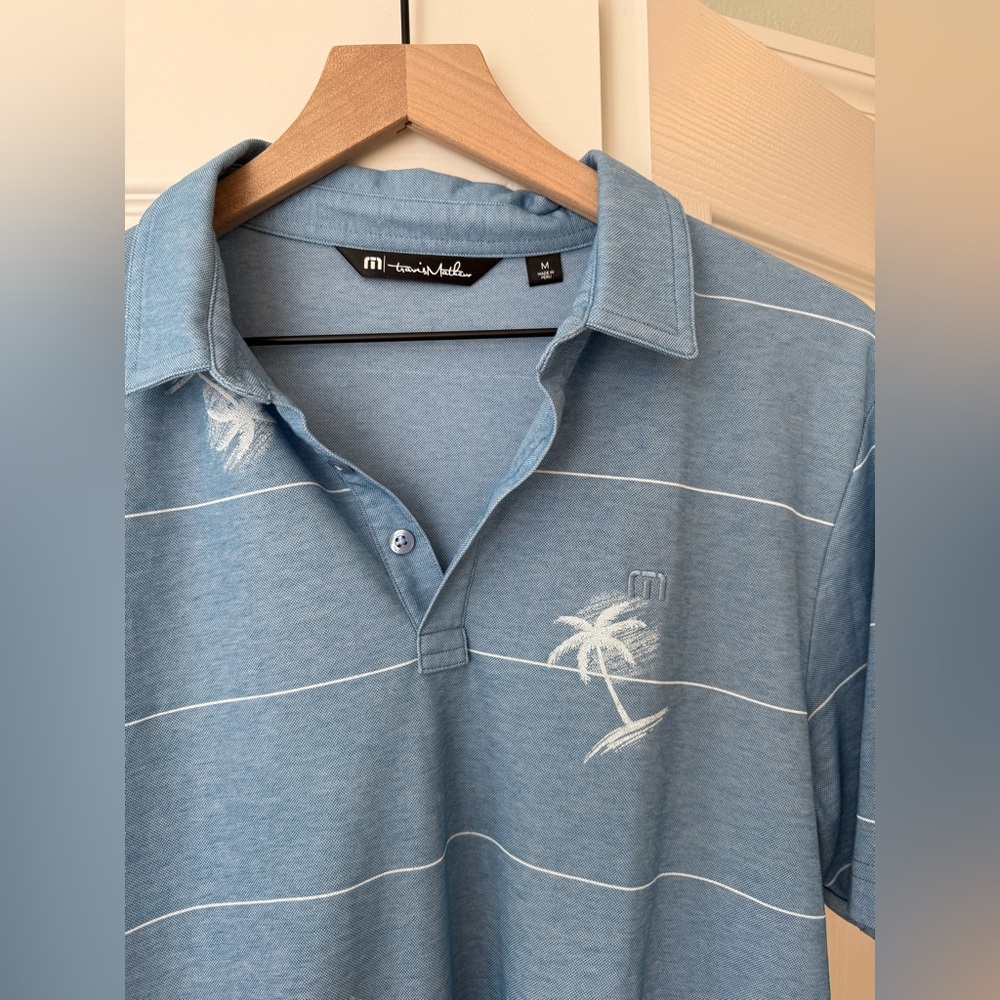 Travis Mathew Mens Baumen Around Pique Golf Polo Shirt Blue Navy Marine Hawaii M - Picture 2 of 5